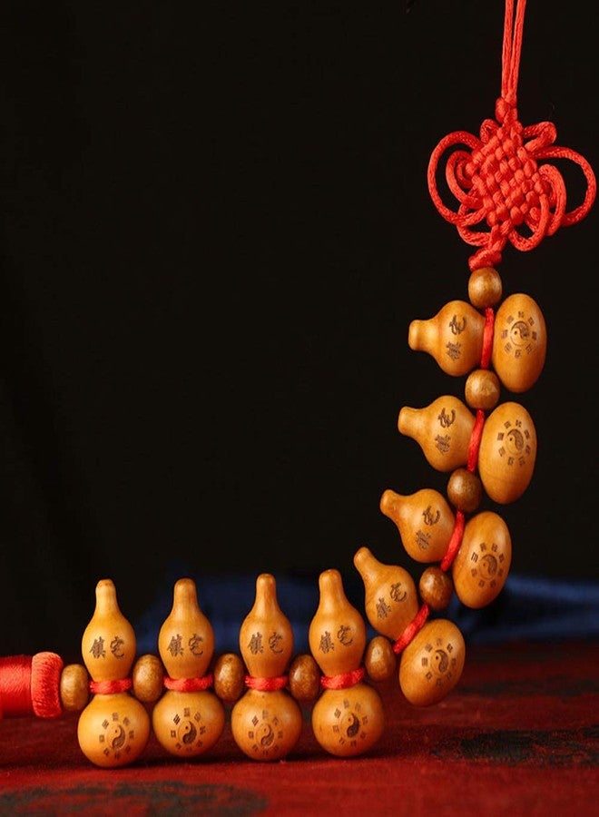 FengShuiGe Traditional Chinese Peach Wood Eight Hoist Gourd/Chinese Good Luck Wu Lou/Hu Lu Gourd Tassel Hanging Charm Feng Shui Ornament (Bagua Gourd) - Image 1